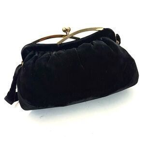 GARAY Vintage Evening Bag Black Velvet and Gold Kiss Luck Closure
